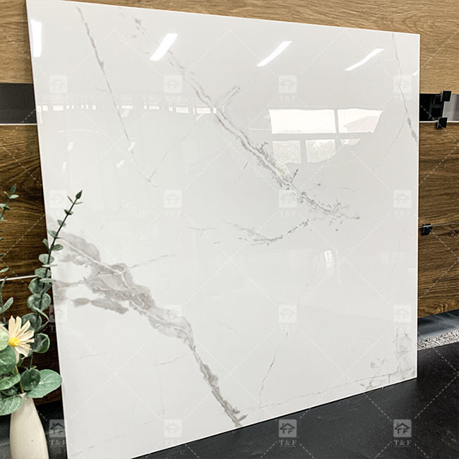 600x600mm 높은 반짝이는 닦은 유리 타일 바닥 표준 흰 대리석 포르셀린 타일